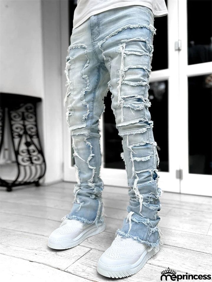 Men's Fashion Street Raw Edge Jeans