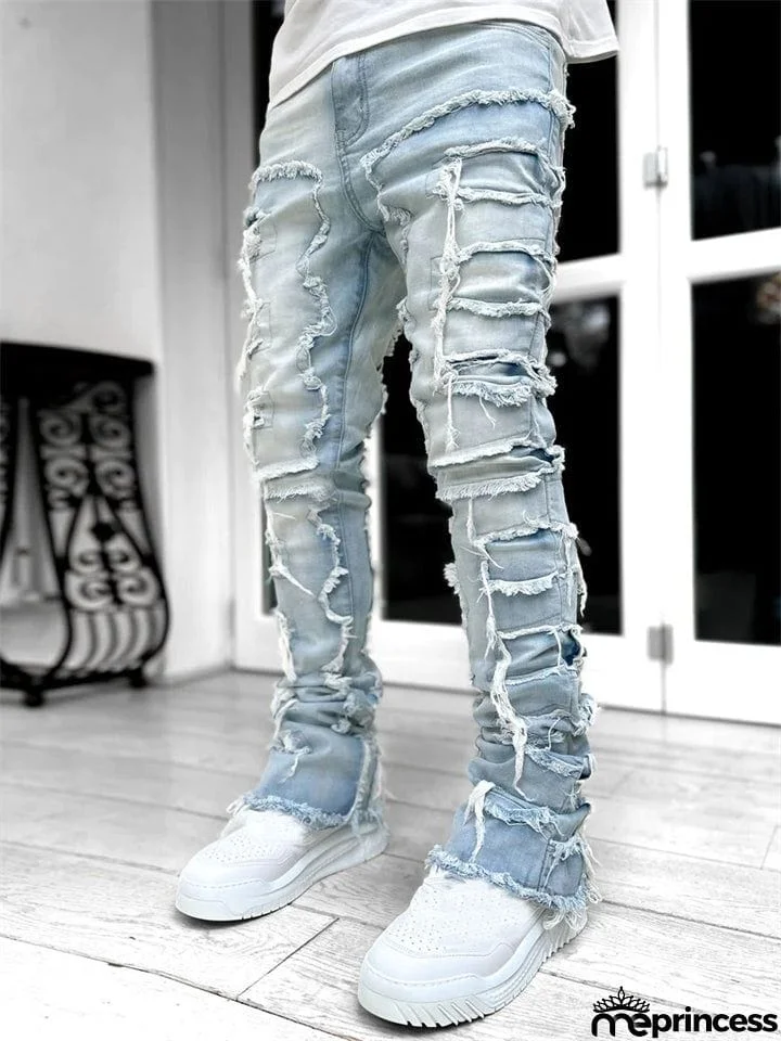 Men's Fashion Street Raw Edge Jeans