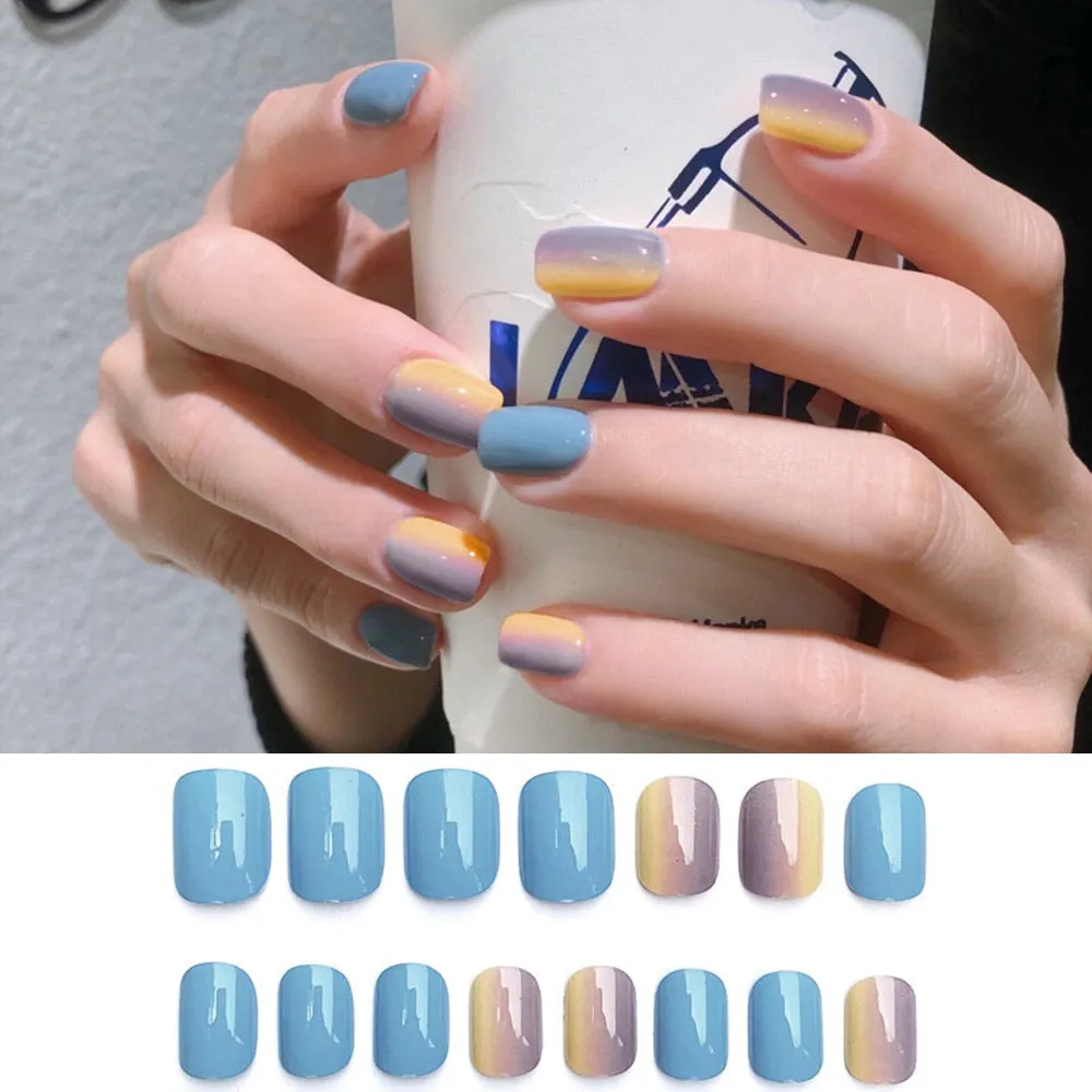 24pcs Detachable False Nails French with Black Line Fake Nails Full Cover Nail Art Tips Press on Nails with Glue Manicure Tools 515-1-Nail Inspo