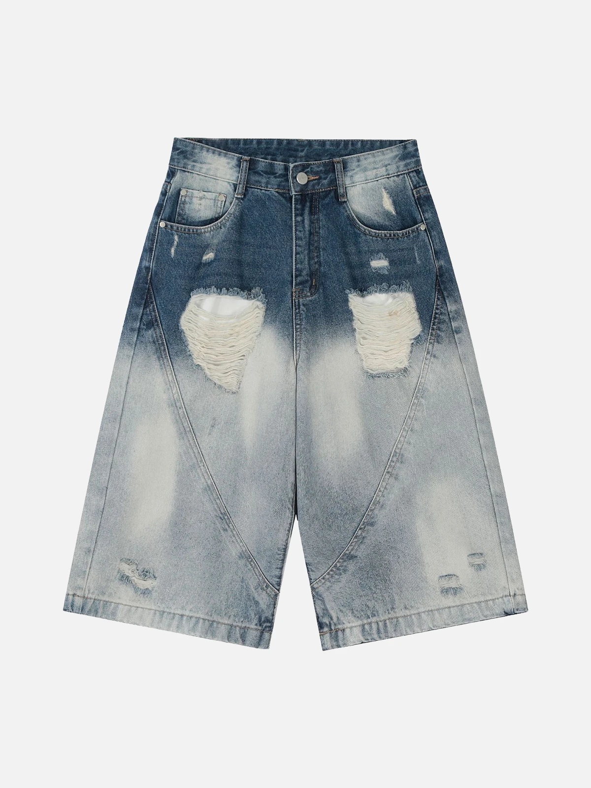 Blue Act Chic Gradient Washed Distressed Longline Jorts Front