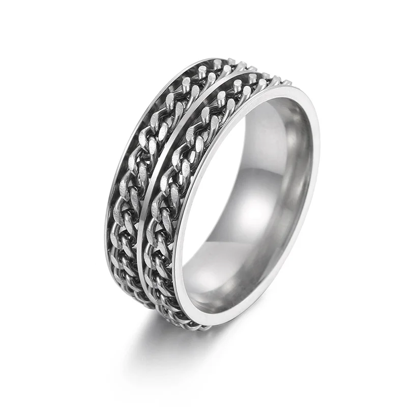 Mens Titanium Steel Double Chain Swivel Ring