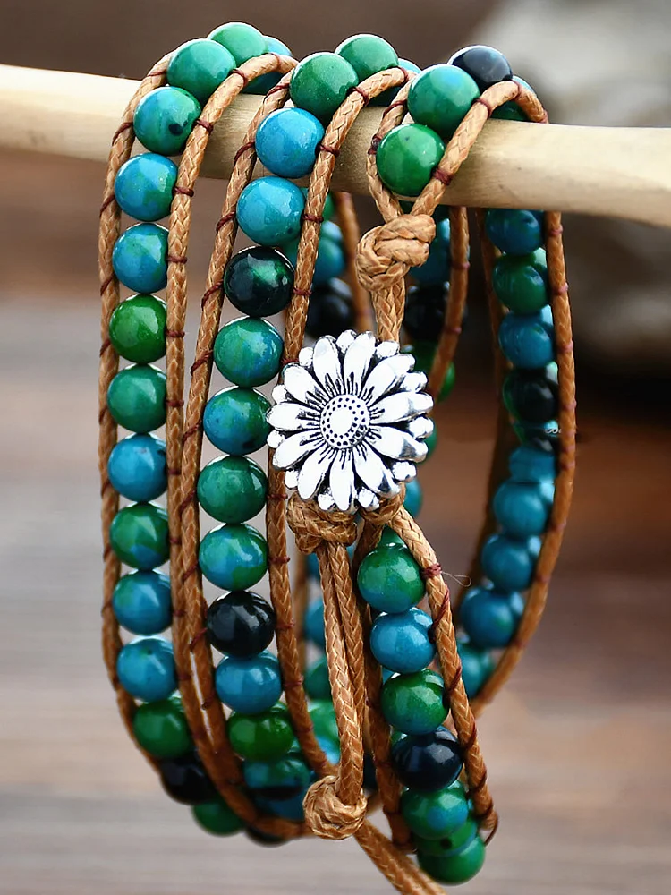 Vintage Handmade Bead Knitted Aolly Flower Bracelet