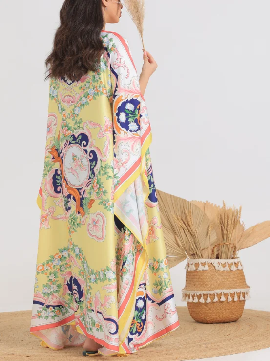 High Fashion Satin Printed Dress Robe-inspireuse