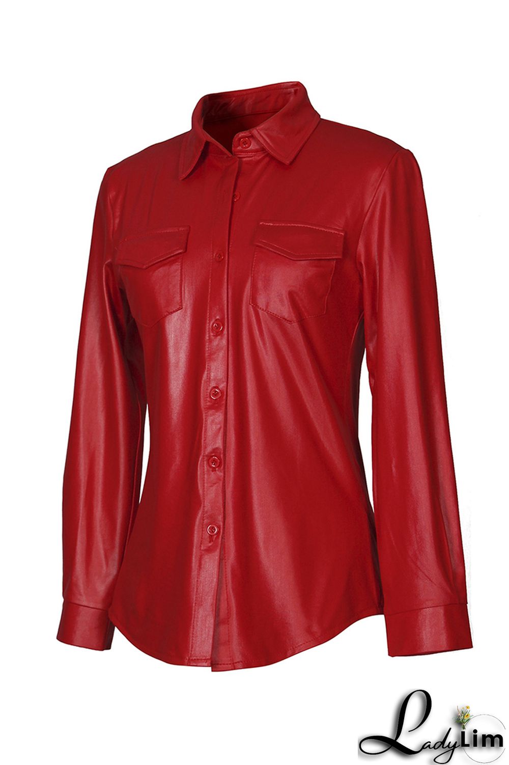 Red Fashion Casual Solid Basic Turndown Collar Tops