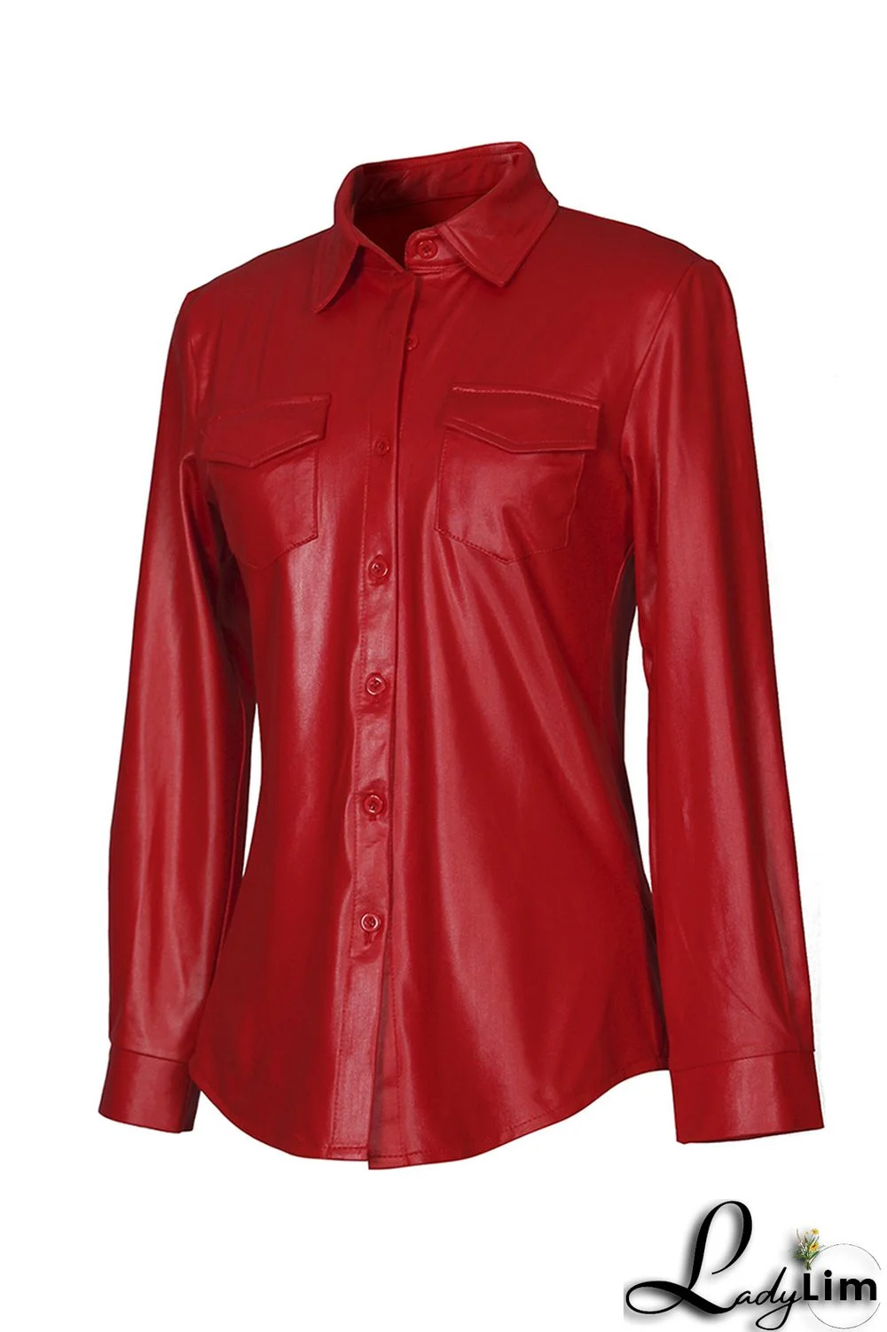 Red Fashion Casual Solid Basic Turndown Collar Tops