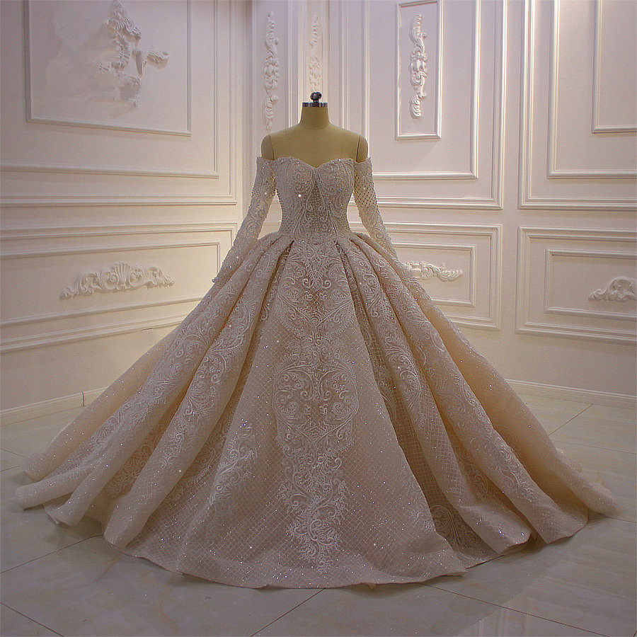 Amazing Off-the-Shoulder Long Sleeves Ball Gown Wedding Dress With Lace Appliques - lulusllly