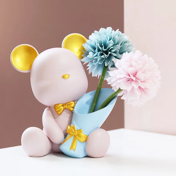Nordic Home Decoration Accessories Cute Bear Dried Flower Decoration Container Room Desktop Decoration Accessories Birthday Gift