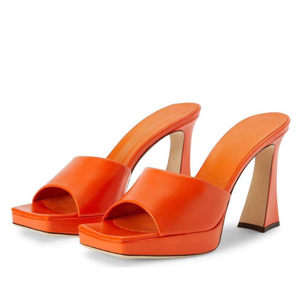 Orange Square Toe 4'' Flared Heel Elegant Platform Mules Nicepairs