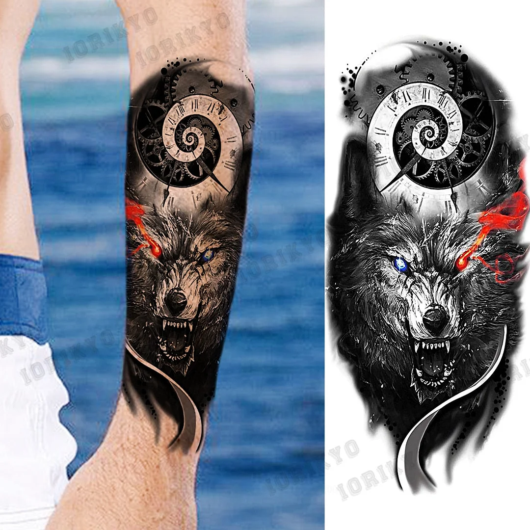Realistic Devil Skeleton Temporary Tattoos For Men Adult Women Wolf Compass Gangster Fake Tattoo Washable Body Art Tatoo Sticker