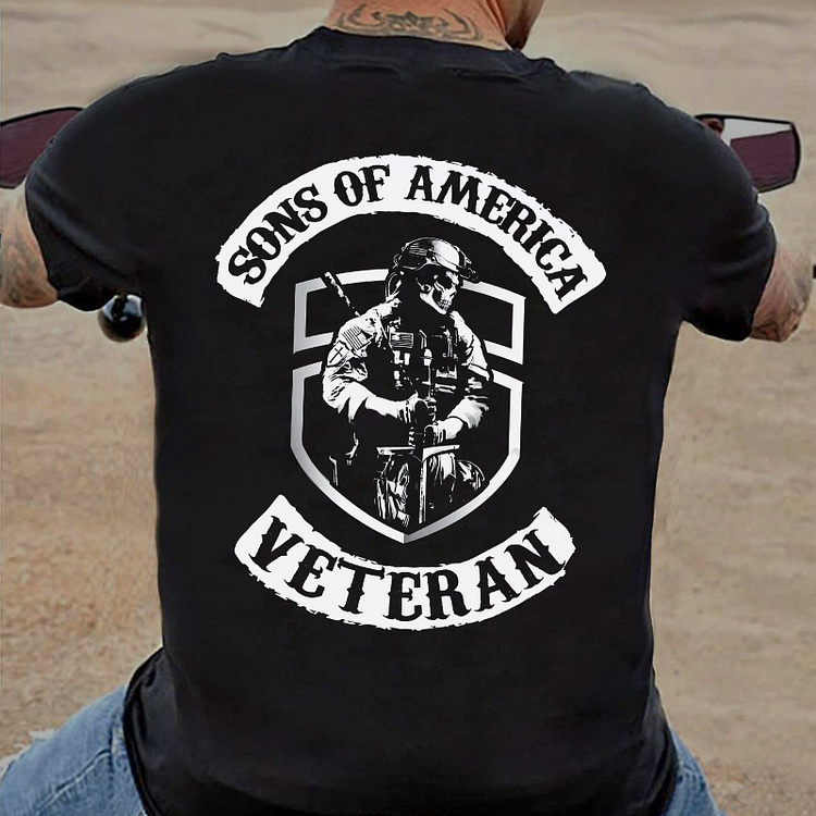 Sons Of America Veteran Skull Print Men's T-shirt