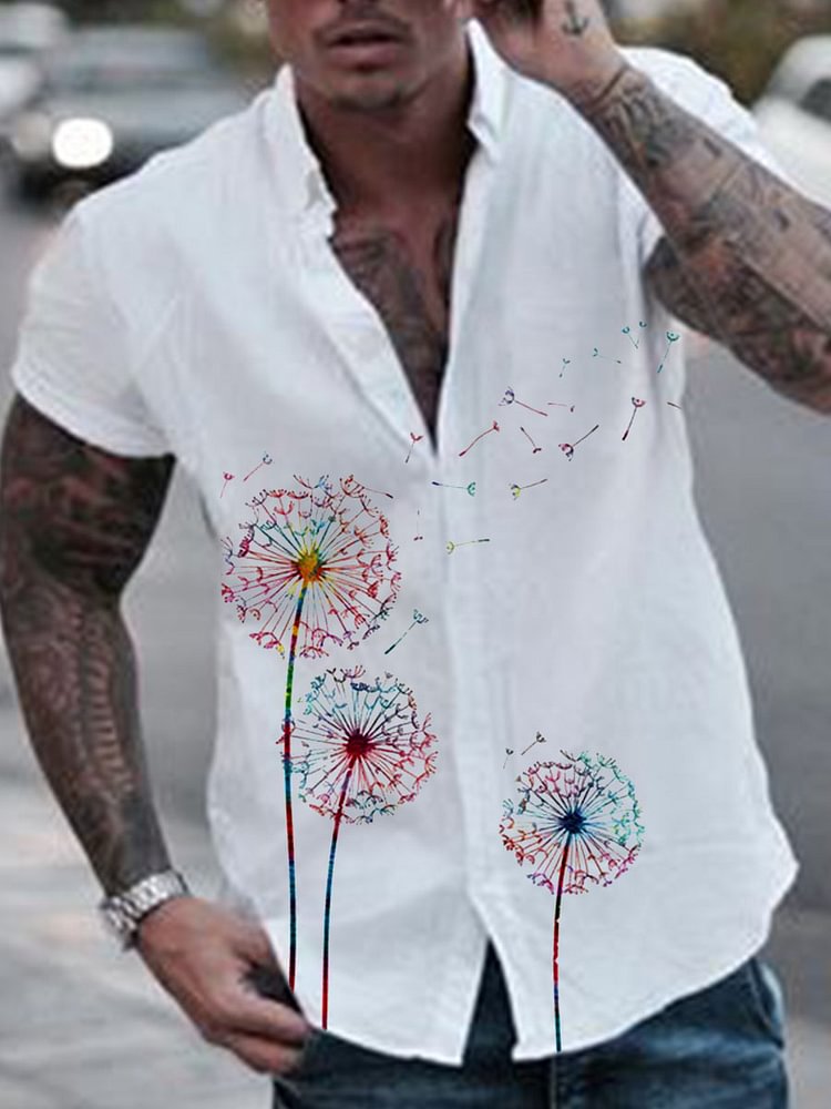 Pre-sale Men's casual shirt dandelion print shirt