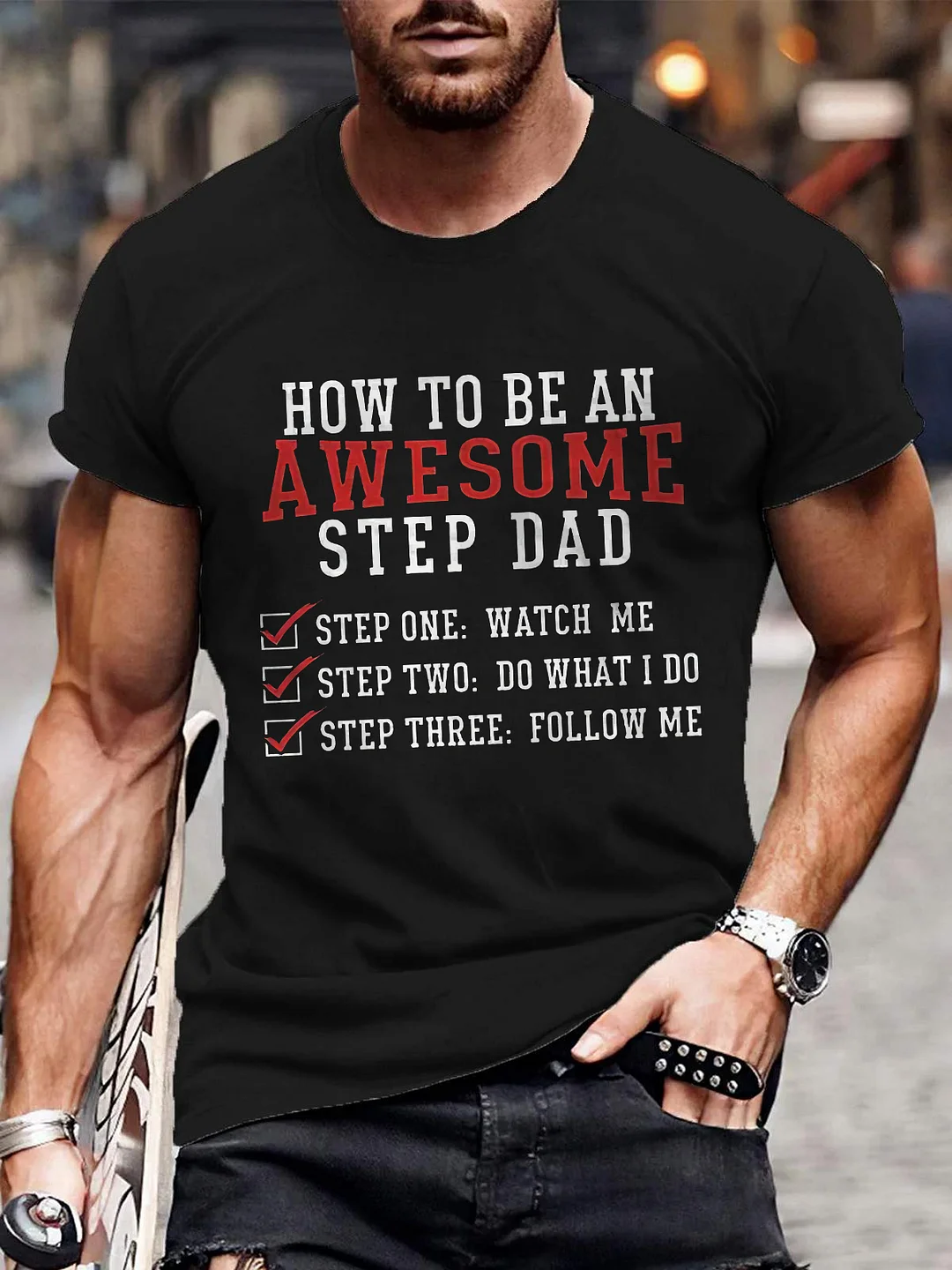 How To Be An Awesome Step Dad Printed Men's T-shirt