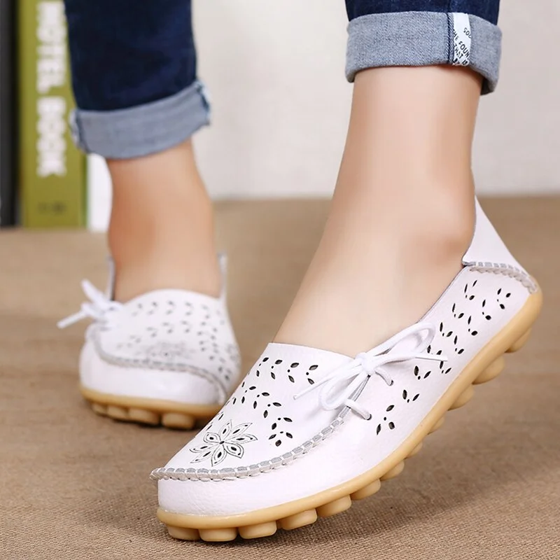 Women Flats Women Genuine Leather Shoes Slip On Loafers Woman Soft Nurse Ballerina Shoes Plus Size 34-44 Casual Sapato Feminino