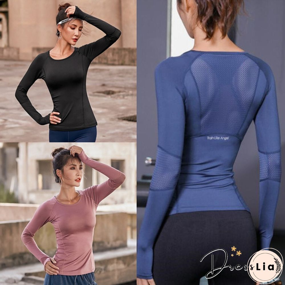 Women Mesh Hollow Out Yoga Top Full Sleeve Sport Shirt Quick Dry Fitness Clothing Gym Running Jogging Shirts Slim Activewear