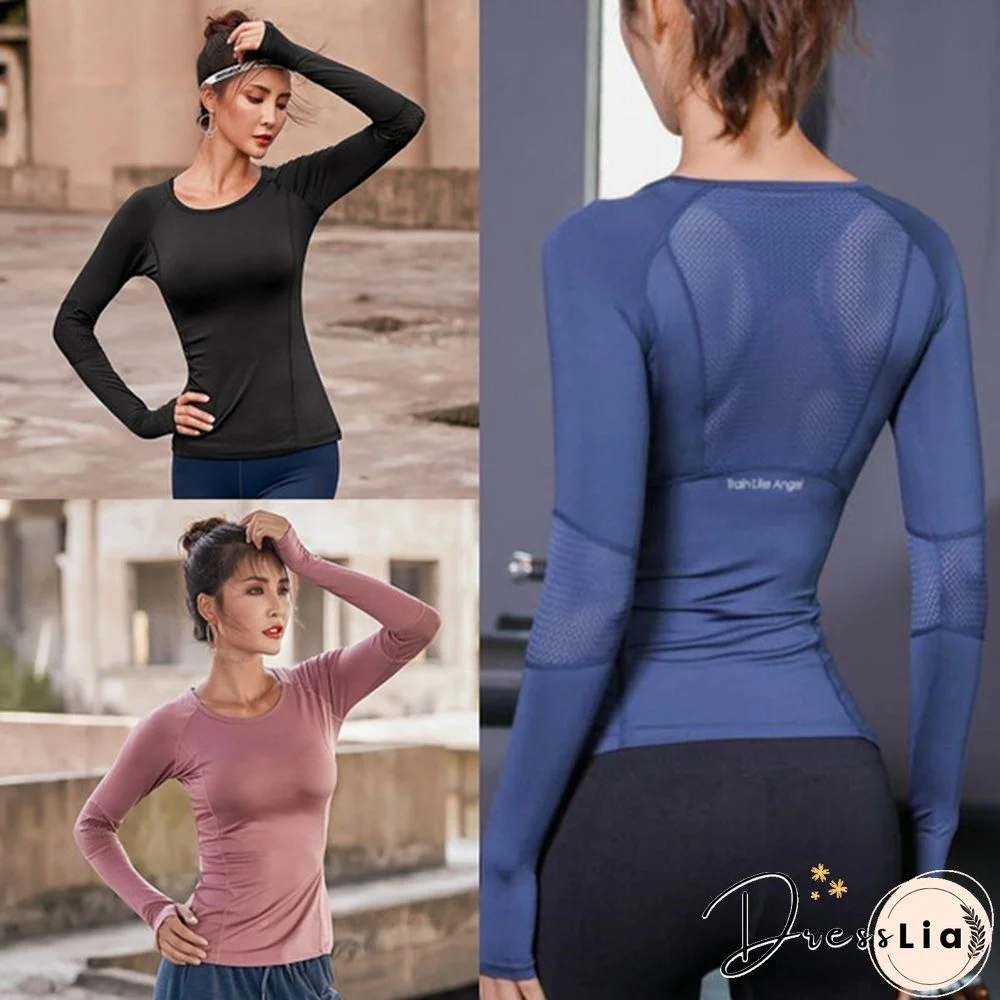 Women Mesh Hollow Out Yoga Top Full Sleeve Sport Shirt Quick Dry Fitness Clothing Gym Running Jogging Shirts Slim Activewear