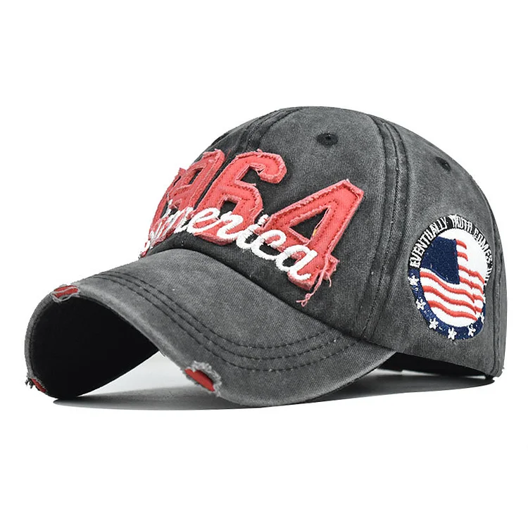 1964 America Embroidery Label Distressed Baseball Caps With Patch Denim Style Strapback Trucker Cap Outdoor Sport Peaked Hat