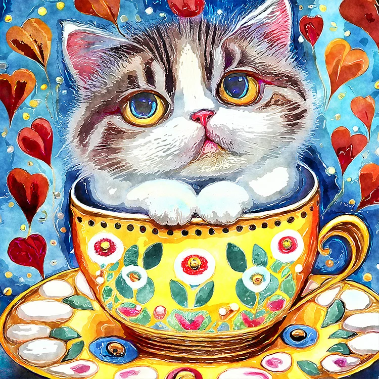 Cat In Tea Cup 30*30CM (Canvas) Full Round Drill Diamond Painting gbfke