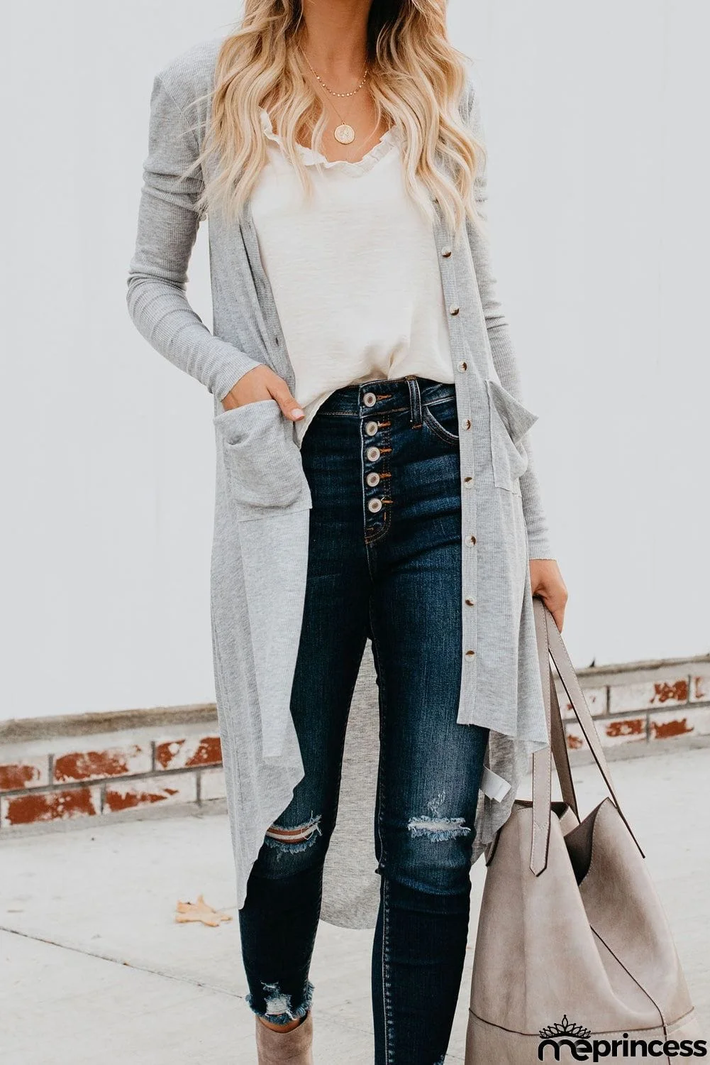 Selected Button Pocketed High Low Cardigan