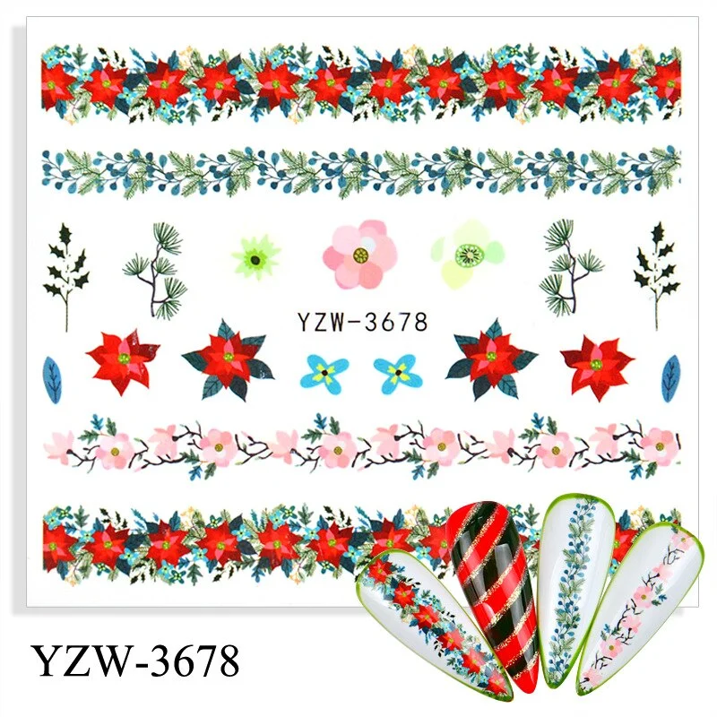 Churchf 1pcs Autumn Winter Nail Sticker Robin Snow Flower New Year Halloween Christmas 3D Decals Nail Art Design Decor Accessories-Nail Inspo