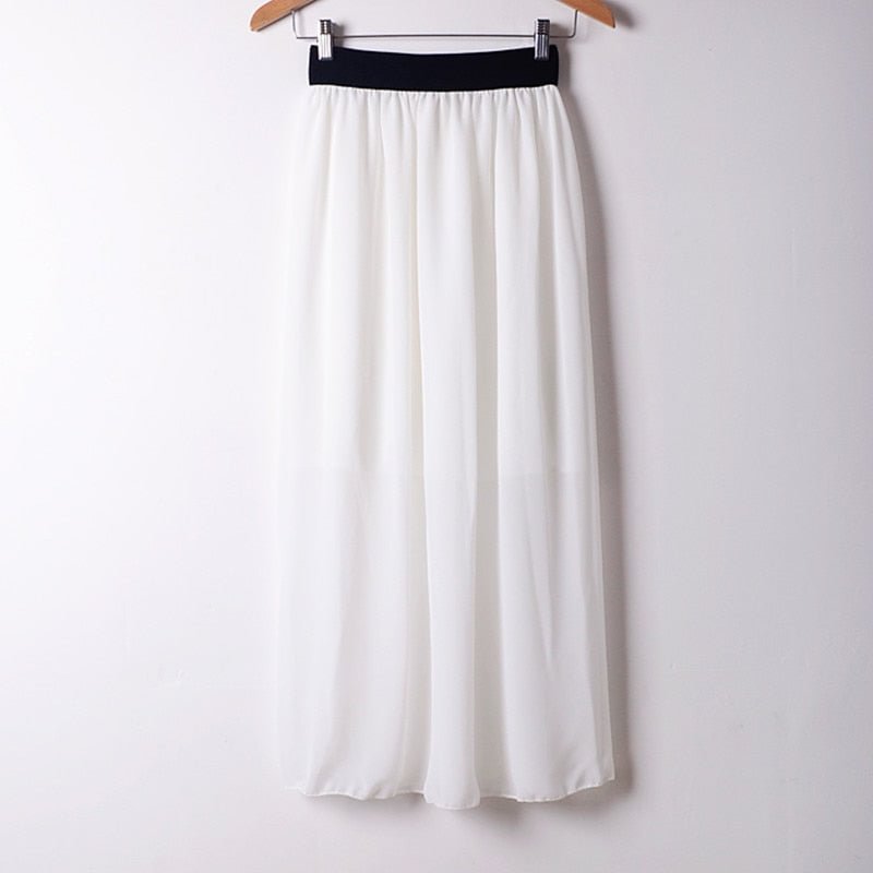New Fashion Wholesale Women Chiffon Long Skirts Candy Color Pleated Maxi Free Size