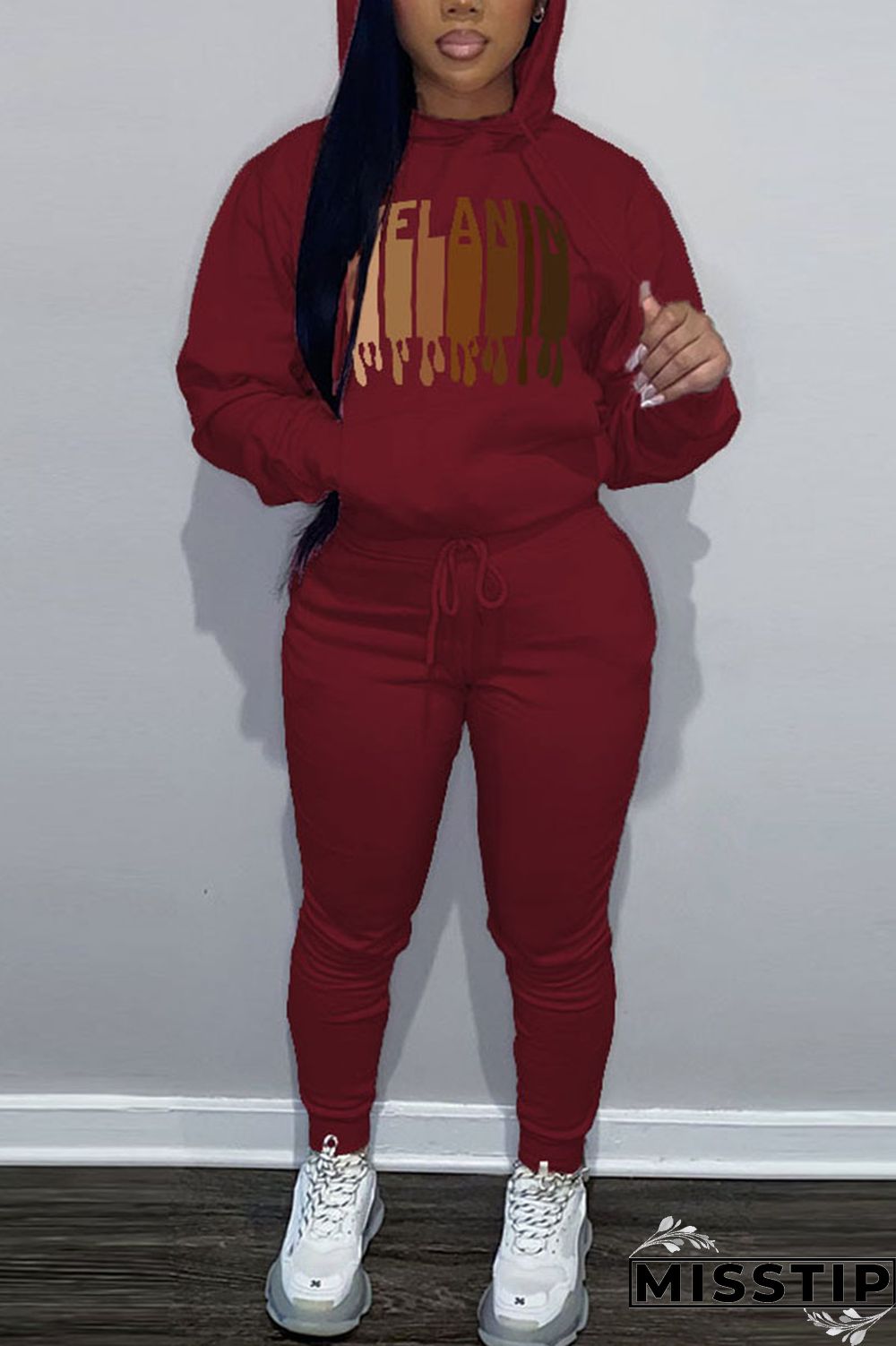 Brown Casual Print Patchwork Hooded Collar Long Sleeve Two Pieces