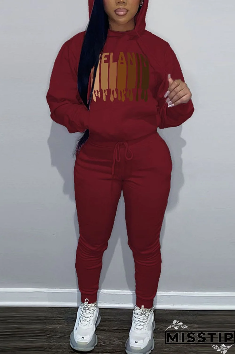 Brown Casual Print Patchwork Hooded Collar Long Sleeve Two Pieces