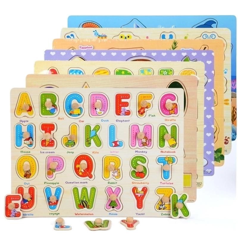 Children 's Education Wooden Toys Numbers Alphabet Fruit Intelligence Building Blocks 1 Set
