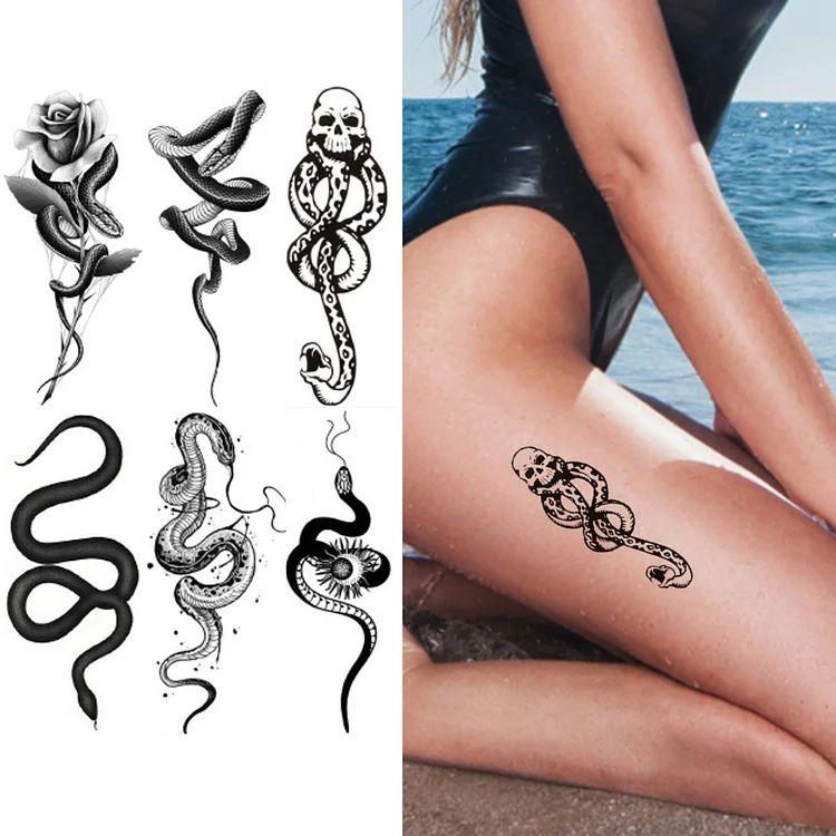 Black Snake Forearm Temporary Tattoos For Women Adult Men Serpent Moon  Realistic Fake Tattoo Stylish Water Transfer Tatoos Paper