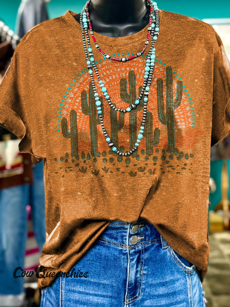 Wild West Fallen Cactus Retro Print T-Shirt T-Shirt / S