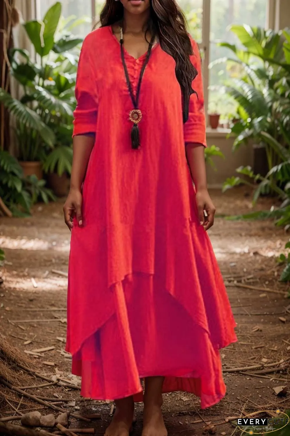 women s plus size casual dress swing dress solid color long dress maxi dress long sleeve button two piece v neck