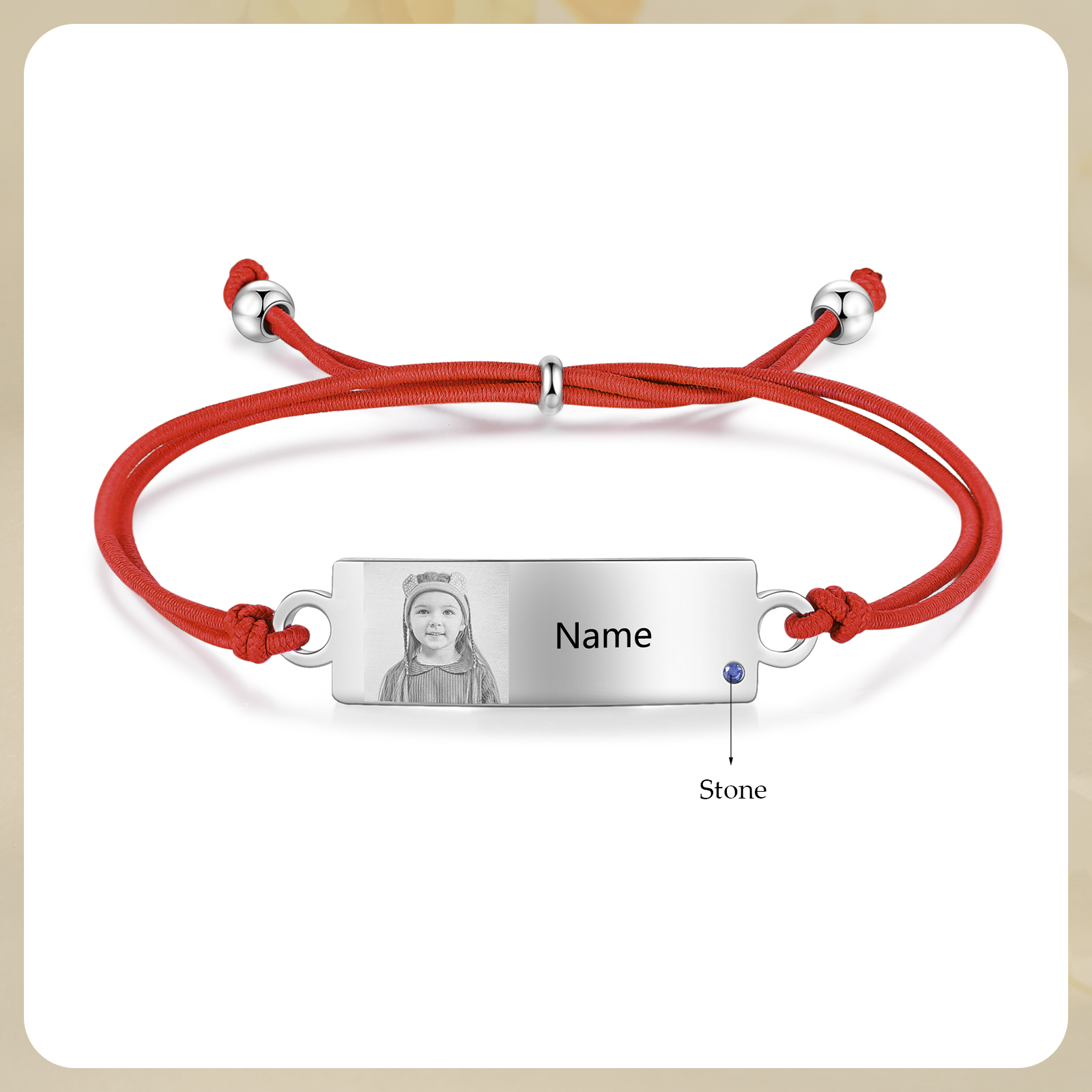 Braccialetto regorabile 1 foto e 1 nome e 1 pietra di nascita personalizzati regalo per scuola bambina