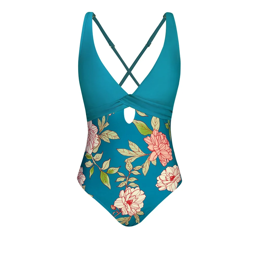 SEASELFIE Teal Cutout Cross Back One-piece Swimsuit For Women Sexy Backless Monokini Swimwear 2023 Bathing Suit Beachwear