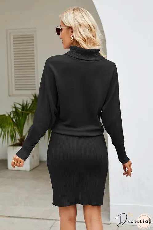 Ribbed Mock Neck Long Sleeve Dress