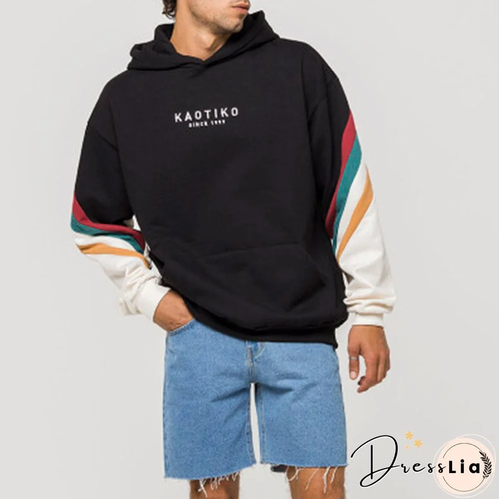 Men's Modern Casual Contrast Color Long Sleeve Hoodie