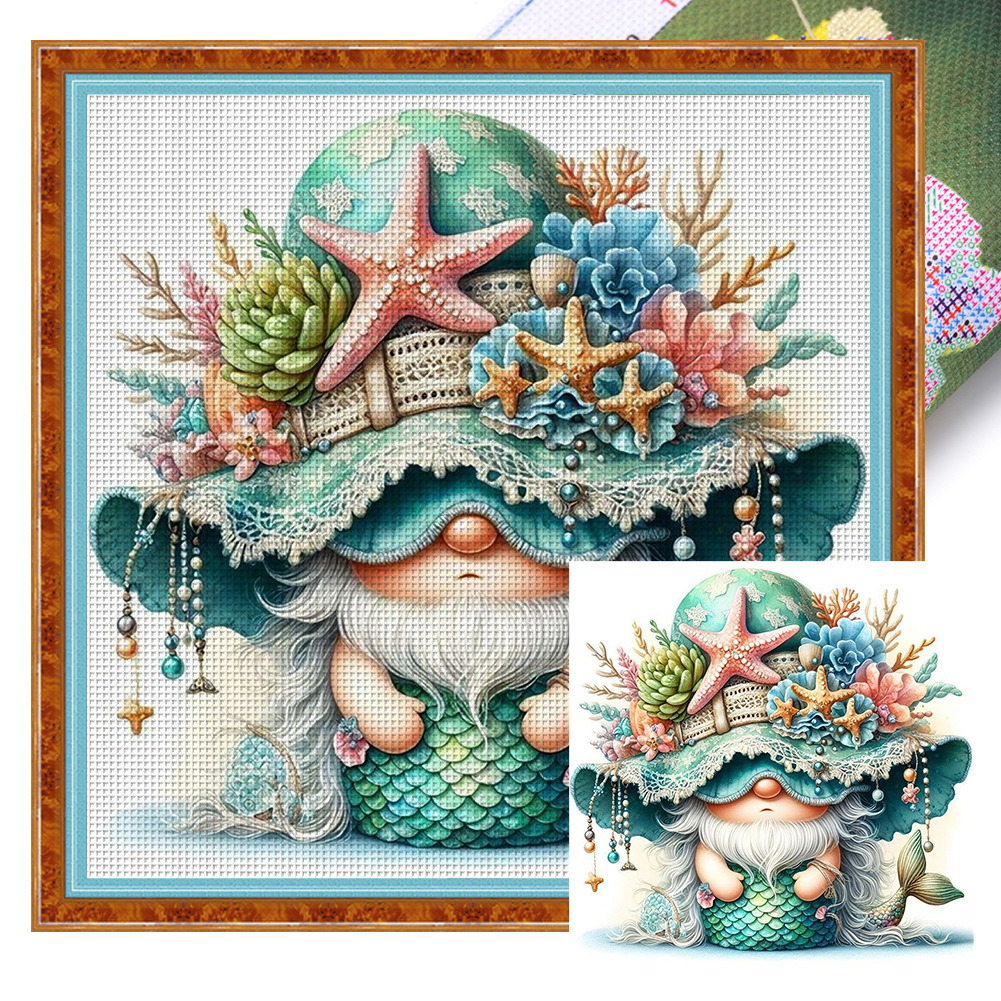 Mermaid Gnome Full 11CT Pre-stamped Canvas(40*40cm) Cross Stitch