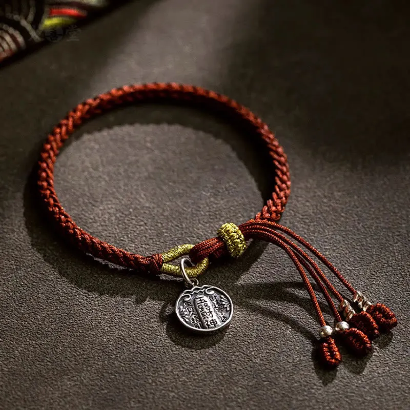 Handmade 925 Sterling Silver Five Directions Gods of Wealth Luck Protection String Braid Bracelet