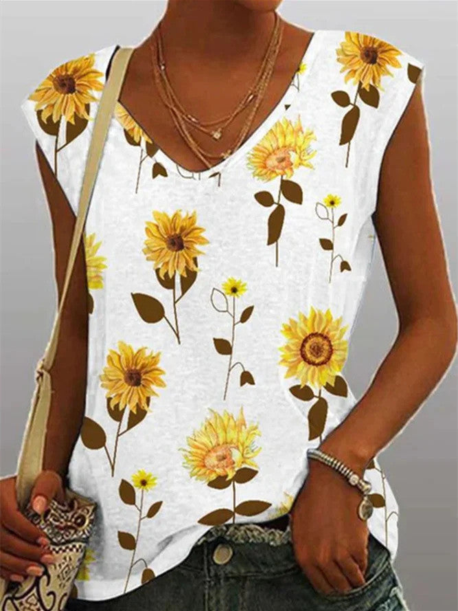 Women Long Sleeve V-neck Graphic Floral Printed Top