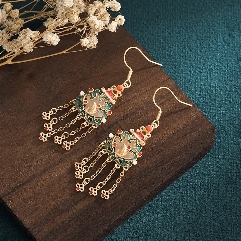 Chinese Style Fish Leaping Tassel Drop Dangle Earrings