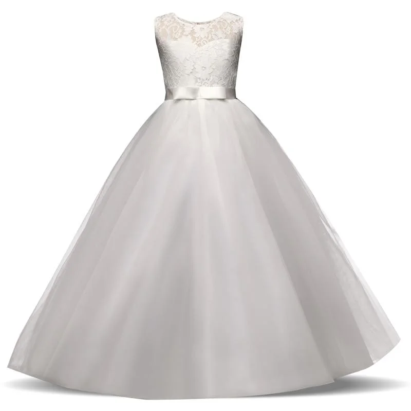 Kids Girls Exquisite First Holy Communion White Tulle Dresses Girls Party Long Prom Gowns dresses for Girls Children Clothing