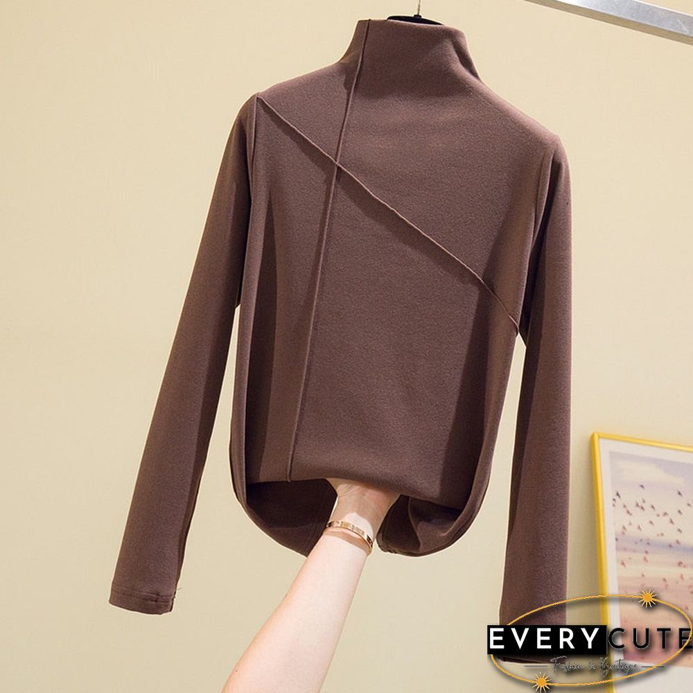 Long Sleeve Thick T Shirt Women Winter Tops Turtleneck Warm T-Shirt Korean Cotton Tshirt Woman Tee Shirt Femme Pink Blue