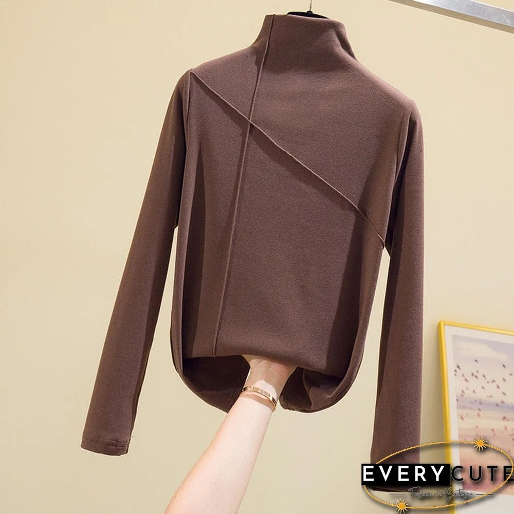 Long Sleeve Thick T Shirt Women Winter Tops Turtleneck Warm T-Shirt Korean Cotton Tshirt Woman Tee Shirt Femme Pink Blue