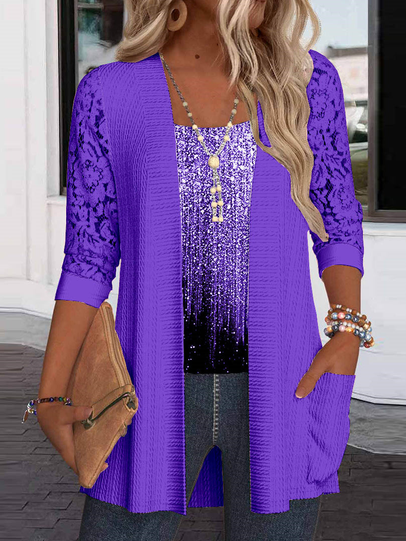 Women Long Sleeve V-neck Graphic Floral Printed Top