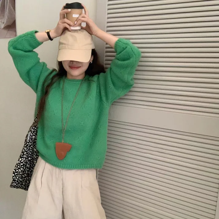 Churchf Churchf Color Restoring Ancient Ways Hook Flower Sweater Female Autumn Dong New Loose Lazy Wind Inserted Shoulder Sleeve Gentle Round Collar Sleeve Knitting