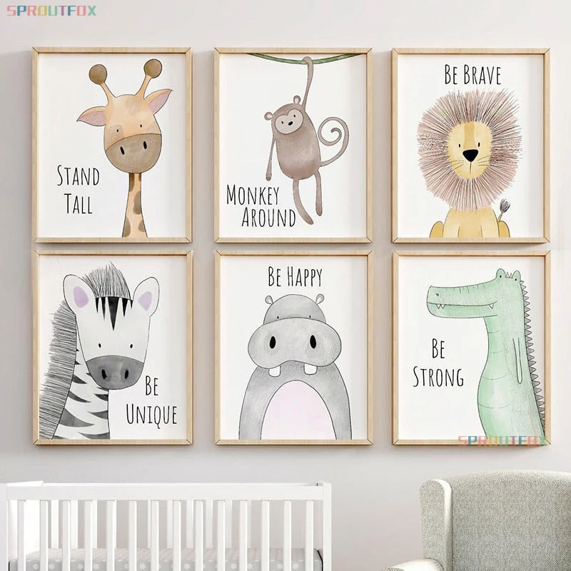 Cartoons Rabbit Wall Poster Art  Kids Room Decoration Cute Giraffe Living Room Poster On Canvas Prints Art Wall