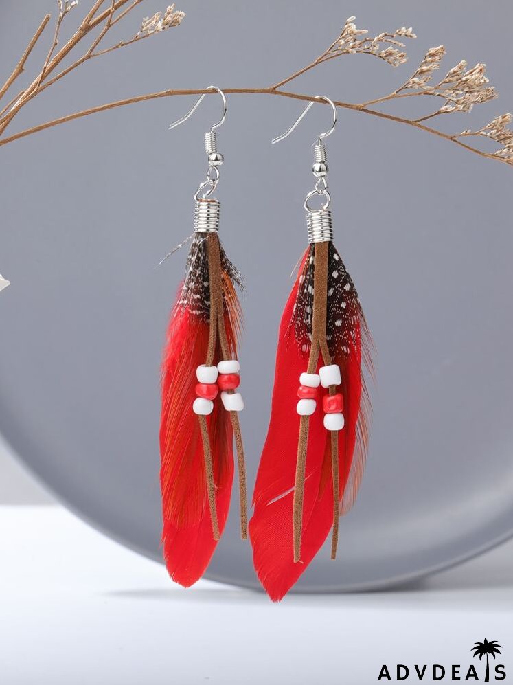 Feather Decor Drop Earrings