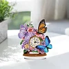 (US Local)Acrylic Special Shape Flower Butterfly Diamond Painting Clock for Home Office