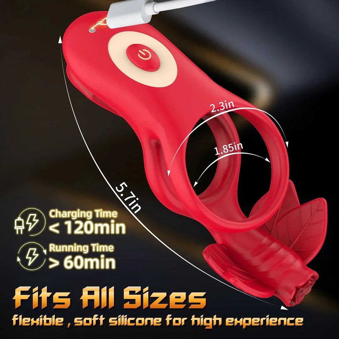 【 Valentine's Day Buy 1 Get 2 】 Rose Vibrating Penis Rings For Couples With 5-in-1 Big Mouth Rose Clit Sucker Toy & Thrusting Vibrator