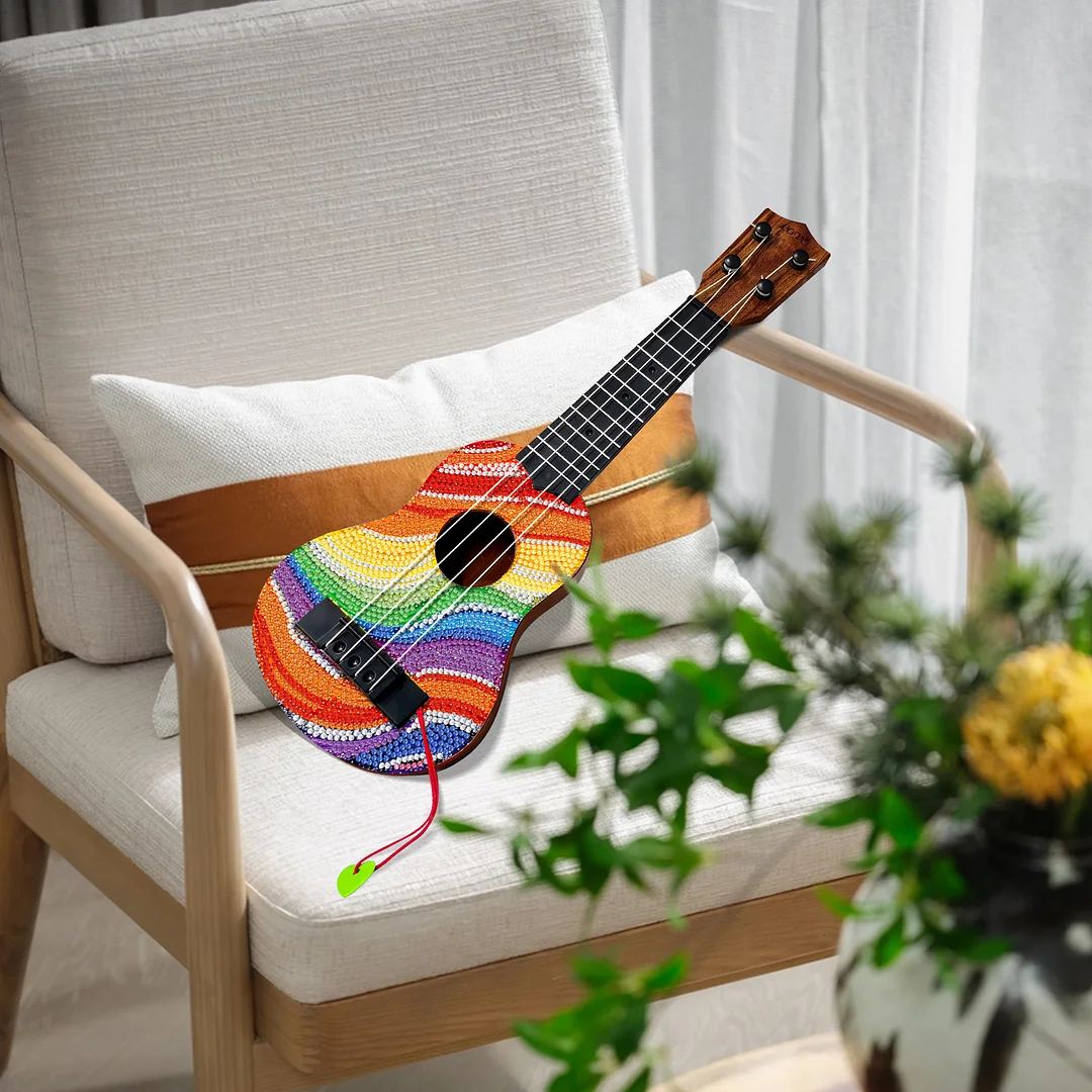 DIY Wooden Guitar Diamond Art Ornament Unique Gifts for Musicians (Rainbow)