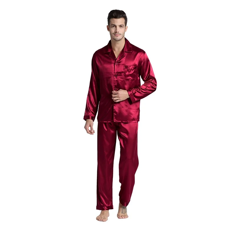 Tony&Candice Men's Stain Silk Pajama Set Men Pajamas Silk Sleepwear Men Sexy Modern Style Soft Cozy Satin Nightgown Men Summer