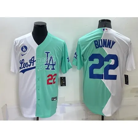 Men's Los Angeles Dodgers #22 Bad Bunny 2022 All-Star White/Green Cool Base Stitched Baseball Jersey JRVS